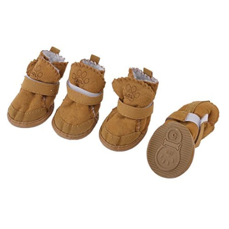 URBEST Dog Shoes with Hook Loop Closure Booties Pet Dog Chihuahua Shoes Boots, 4Pcs (5#, Brown) - Image 1